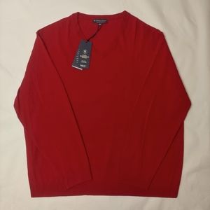Hart Schaffner Marx men 2XB Extra Fine Merino Wool V-Neck Pullover Sweater Red